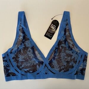 Blue Floral Mesh Wireless Bra